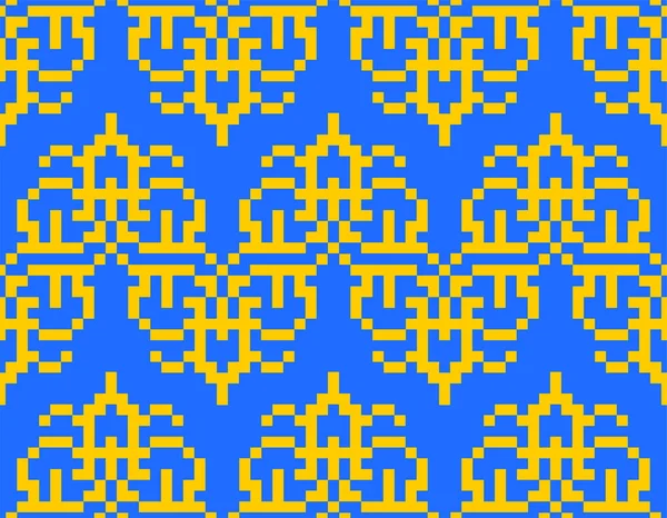 Pixel Art Kazakh Ornament Bit Traditiona Kazakhstan Background Pixelated — Stock Vector