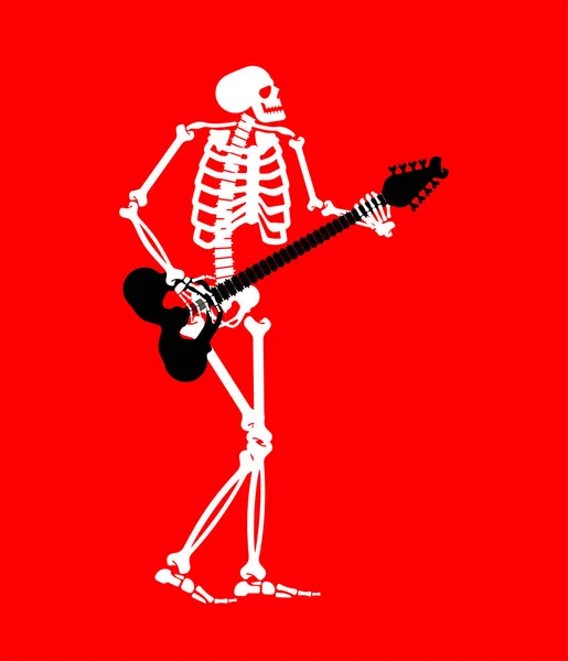 Скелет Гитарой Скелетный Музыкант Электрогитара Мертвец Векторная Иллюстрация — стоковый вектор