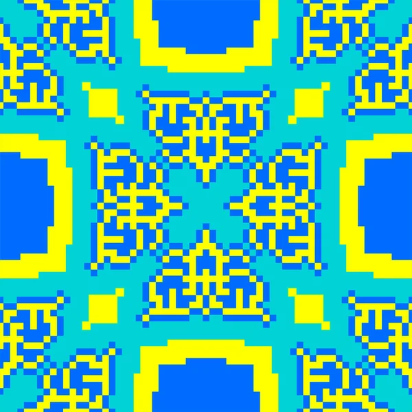 Pixel Art Ornamento Kazako Bit Traditiona Kazakistan Sfondo Pixelato — Vettoriale Stock