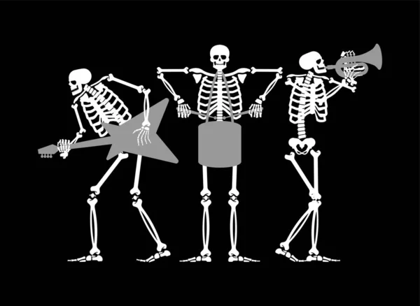 Skeletons Rock Band Scheletro Chitarra Uomo Morto Tamburo Scheletro Tromba — Vettoriale Stock