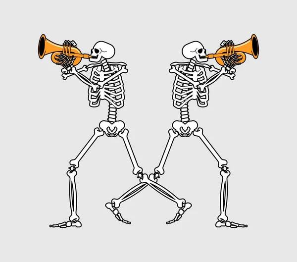 Σκελετός Τρομπέτα Σκελετός Μουσικός Σάλπιγγα Και Νεκρός Εικονογράφηση Διανύσματος — Διανυσματικό Αρχείο