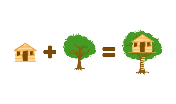 Ağaç Artı Eşittir Ağaç Çocuk Ağaç Evi Vektör Illüstrasyonu — Stok Vektör