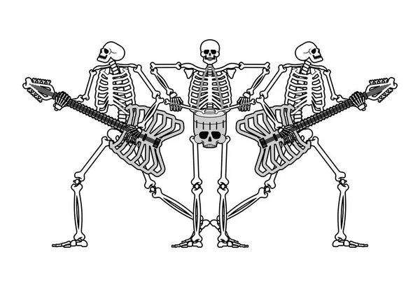 Skeletons Rock Band Scheletro Chitarra Uomo Morto Tamburo Scheletro Tromba — Vettoriale Stock
