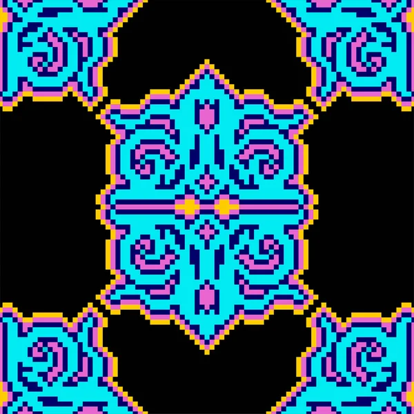 Pixel Art Kazakh Ornament Bit Traditiona Kazakhstan Background Pixelated — Stock Vector