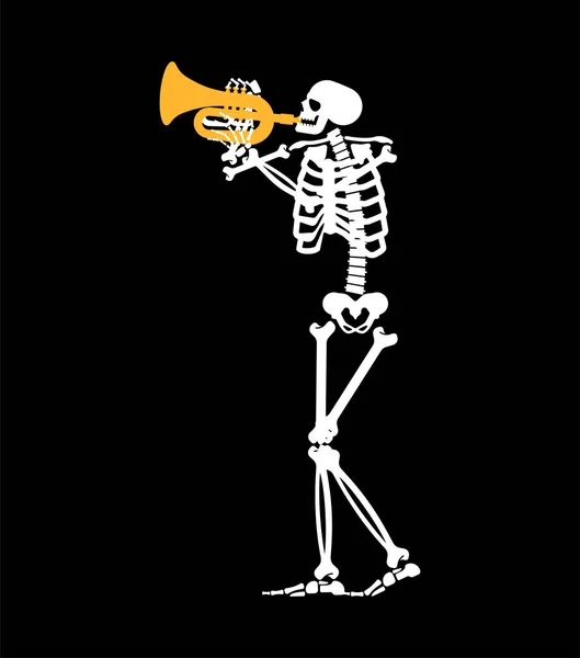 Скелет Трубой Скелетный Музыкант Трубач Мертвец Векторная Иллюстрация — стоковый вектор