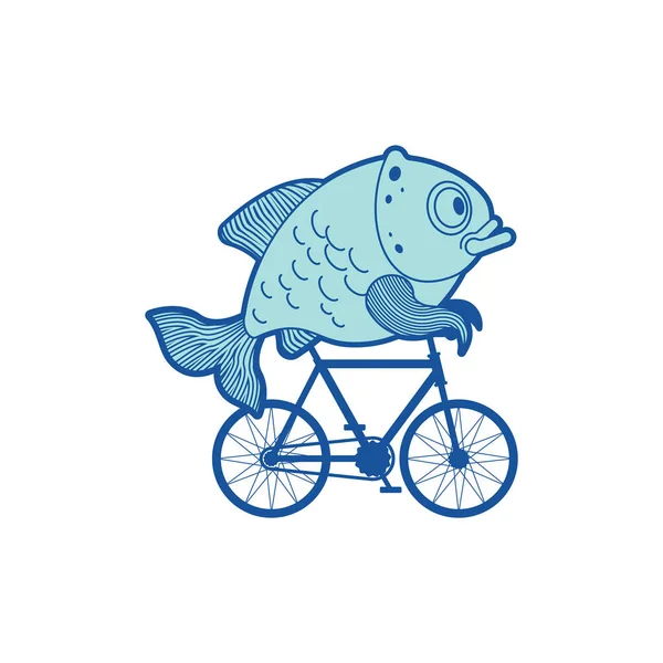 자전거타는 물고기 Carp Bicycle Cartoon 일러스트 — 스톡 벡터
