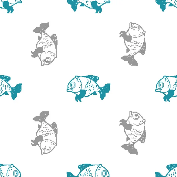 Рибне Мистецтво Pixel Візерунок Безшовний Біт Карпа Фону Піксельна Векторна — стоковий вектор