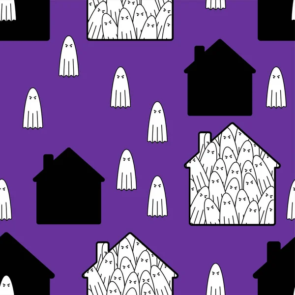 Haus Mit Geistern Muster Nahtlos Gespenst Heimischen Hintergrund Halloween Textur — Stockvektor