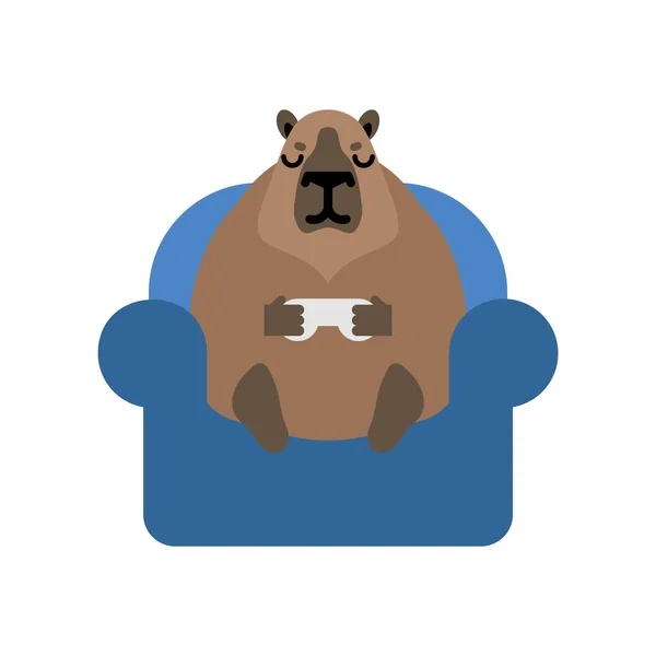 Capybara Hráč Gamepad Morče Hraje Videohru — Stockový vektor
