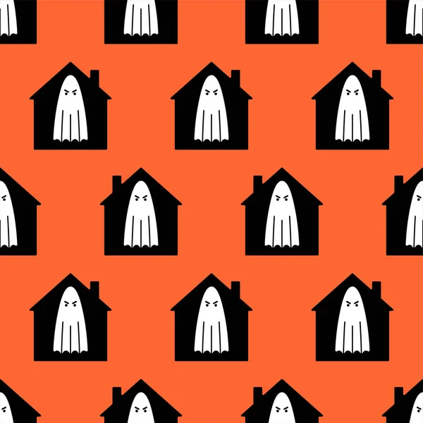 Casa Con Fantasmi Pattern Senza Soluzione Continuità Fantasma Casa Sfondo — Vettoriale Stock