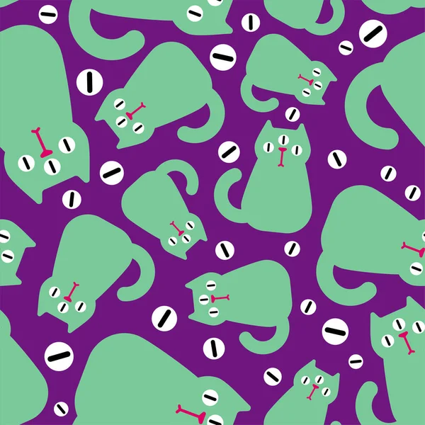 Alien Cat Pattern Sem Costura Pet Verde Monstro Fundo Textura —  Vetores de Stock