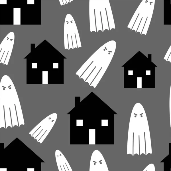 Dům Duchy Vzor Hladký Duch Doma Pozadí Halloween Textura — Stockový vektor