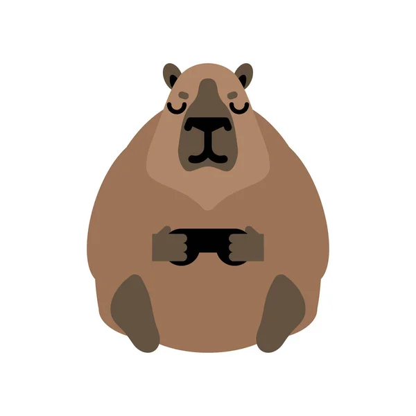 Capybara Gamer Gamepad Cavia Gioca Videogioco — Vettoriale Stock