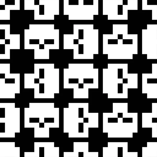 Skull Pixel Art Padrão Sem Costura Bit Esqueleto Cabeça Fundo —  Vetores de Stock