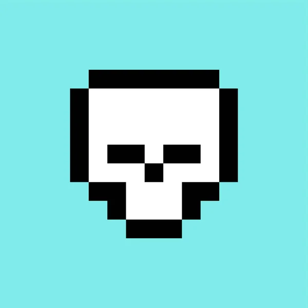 Искусство Черепа Битная Скелетная Голова Пиксельная Векторная Иллюстрация — стоковый вектор