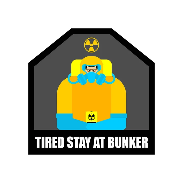 Stanna Bunkern Man Strålskyddsdräkt Bunker Från Kärnexplosion Framtiden Efter Kärnvapenkriget Vektorgrafik