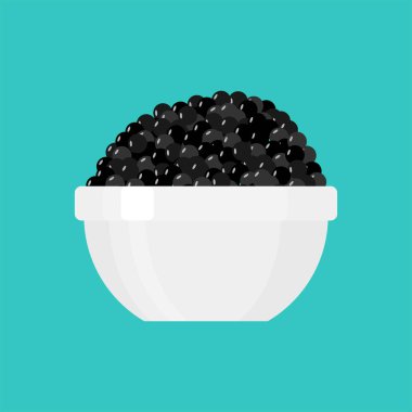 Tabakta siyah havyar var. Balık lezzeti. Vektör illüstrasyonu