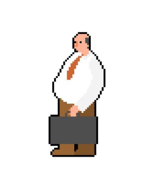 Ofis kâtibi piksel sanatı. 8 bitlik orta sınıf bir ofis çalışanı. pixelated Vektör illüstrasyonu