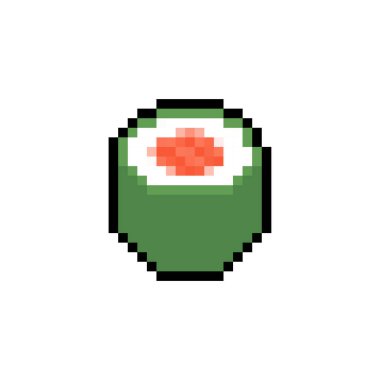 Suşi piksel sanatı izole edildi. Geleneksel Japon yemekleri. pixelated Vektör illüstrasyonu