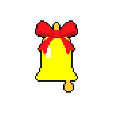 Noel çan pikseli sanatı. 8 bit Noel ve Yılbaşı illüstrasyonu.