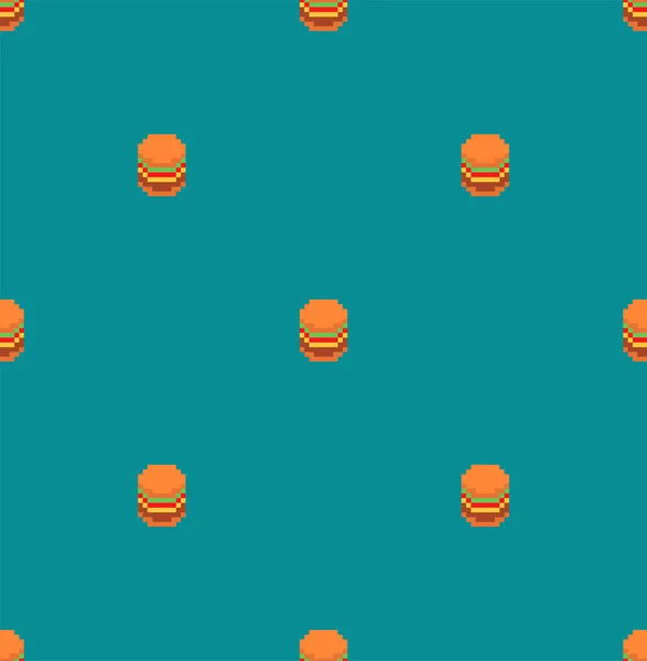汉堡像素艺术图案无缝 汉堡包8位背景 简化快餐符号像素化纹理 — 图库矢量图片