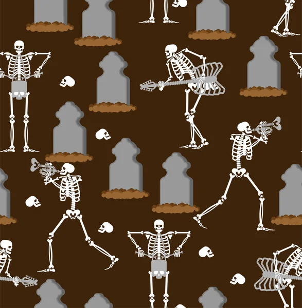 Skeletony Rockový Koncert Hřbitově Vzor Bezproblémové Skeletonská Rocková Kapela Mrtvý — Stockový vektor