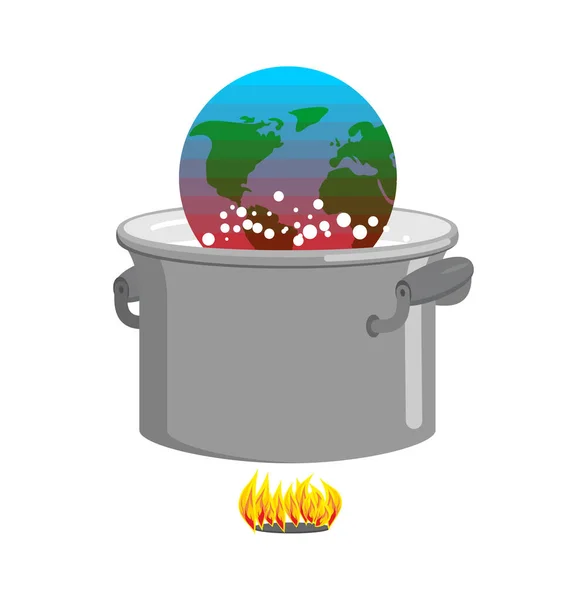Earth Boiled Pot Planet Earth Boiled Vector Illustration — Stock Vector