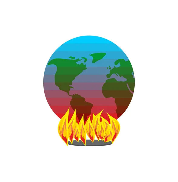 Die Erde Steht Flammen Der Planet Erde Steht Flammen Vektorillustration — Stockvektor