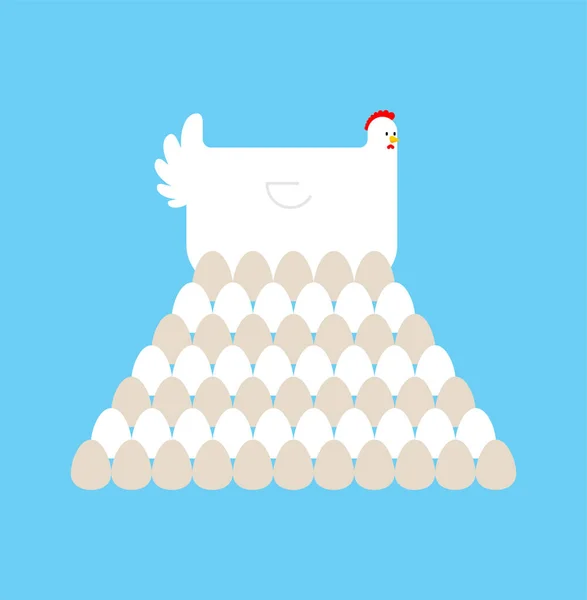 产下母鸡和许多蛋 矢量说明 — 图库矢量图片
