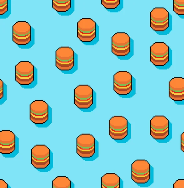Burger Pixel Art Pattern Senza Soluzione Continuità Hamburger Bit Sfondo — Vettoriale Stock