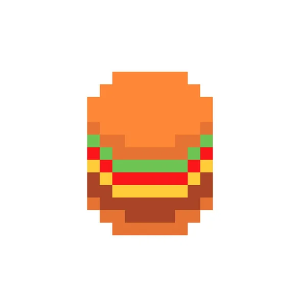 バーガーピクセルアート ハンバーガー8ビットアイコン 簡略化されたファーストフードのシンボルのピクセル化 — ストックベクタ
