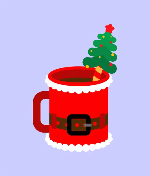 Санта Красная Кружка Рождественская Красная Чашка Новогодняя Иллюстрация — стоковый вектор