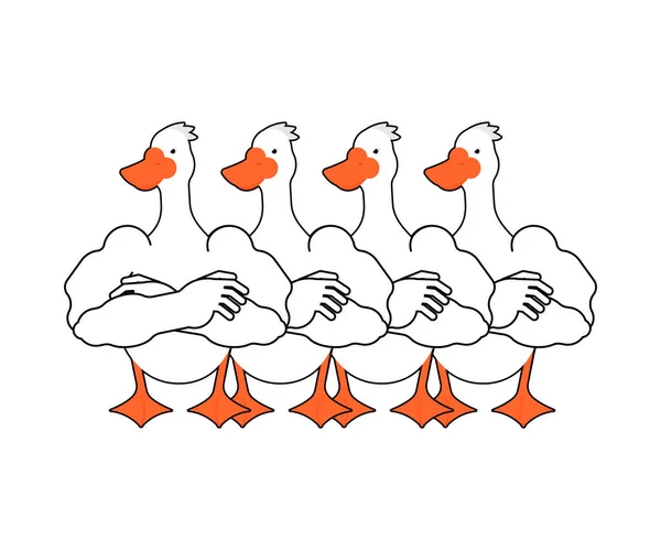Strong Goose Gang Powerful Waterfowl Group Vector Illustration — Stock Vector