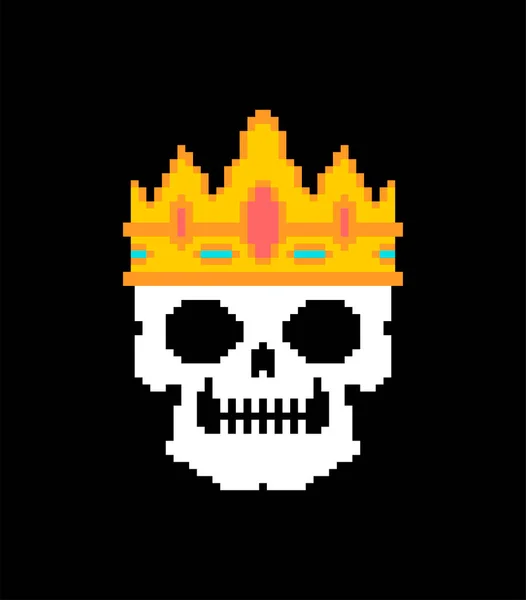 Crâne Roi Pixel Art Bit Tête Squelette Couronne Illustration Vectorielle — Image vectorielle
