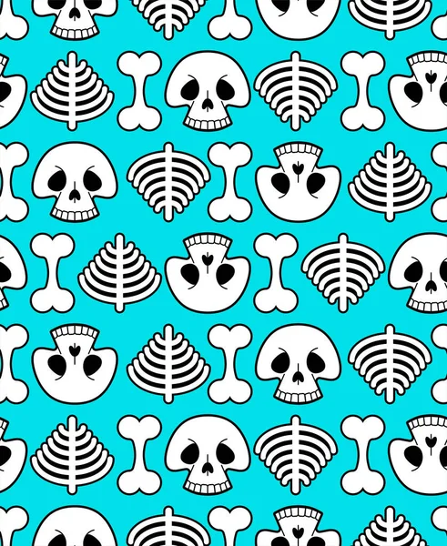 Skull Cartoon Pattern Seamless Funny Skeleton Background Bone Texture — Stock Vector