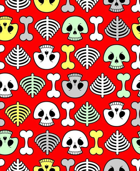 Totenkopf Cartoon Pattern Nahtlos Lustiger Skelett Hintergrund Knochenstruktur — Stockvektor