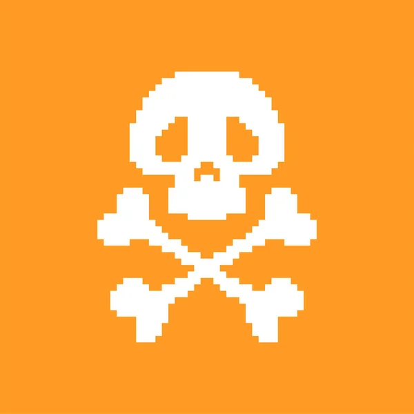 Desenhos Animados Pixel Art Crânio Bit Cabeça Esqueleto Engraçado Ilustração —  Vetores de Stock