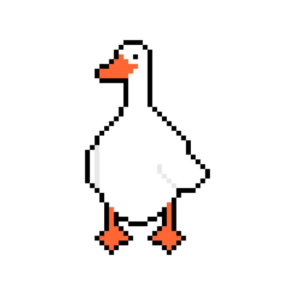 White Goose Pixel Art Bit Wild Domestic Waterfowl Long Neck — Stock Vector