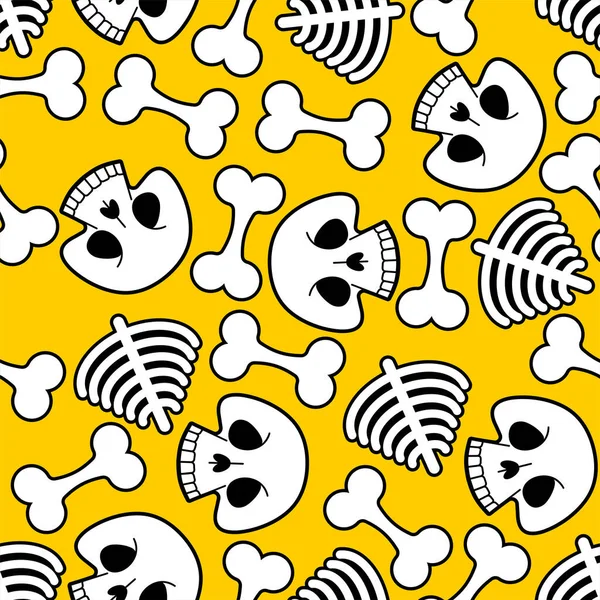 Totenkopf Cartoon Pattern Nahtlos Lustiger Skelett Hintergrund Knochenstruktur — Stockvektor
