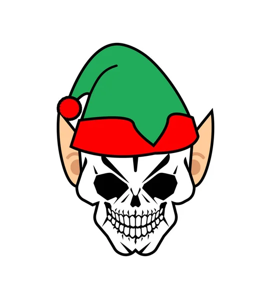 Crâne Elfe Noël Tête Squelette Père Noël Noël Nouvel Illustration — Image vectorielle
