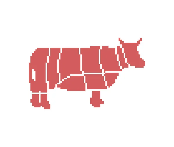 Arte Pixel Carne Corte Vaca Bit Açougueiro Carcaças Carne Carcaça — Vetor de Stock