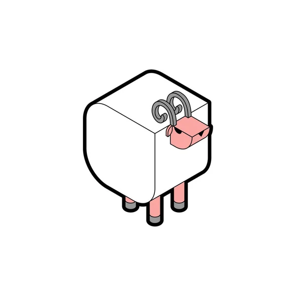Schafe Isometrischen Stil Karikatur Isoliert Vektorillustration — Stockvektor