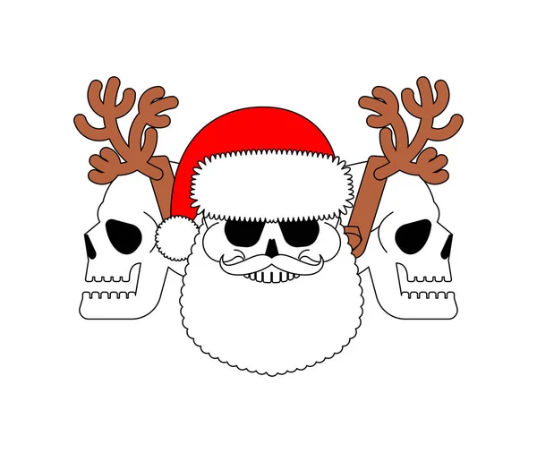 Crânes Noël Posés Skeleton Chef Père Noël Ses Aides Noël — Image vectorielle