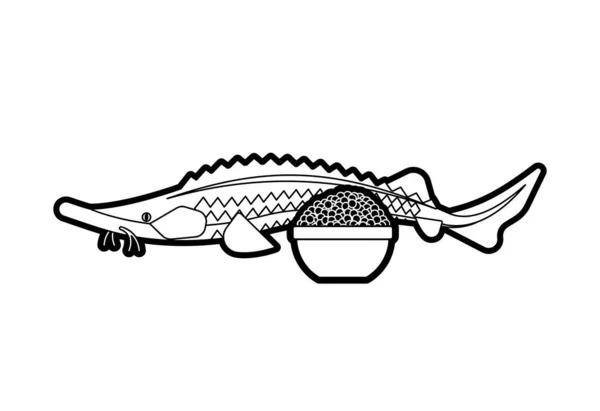 Stör Und Schwarzer Kaviar Isoliert Fischdelikatesse — Stockvektor