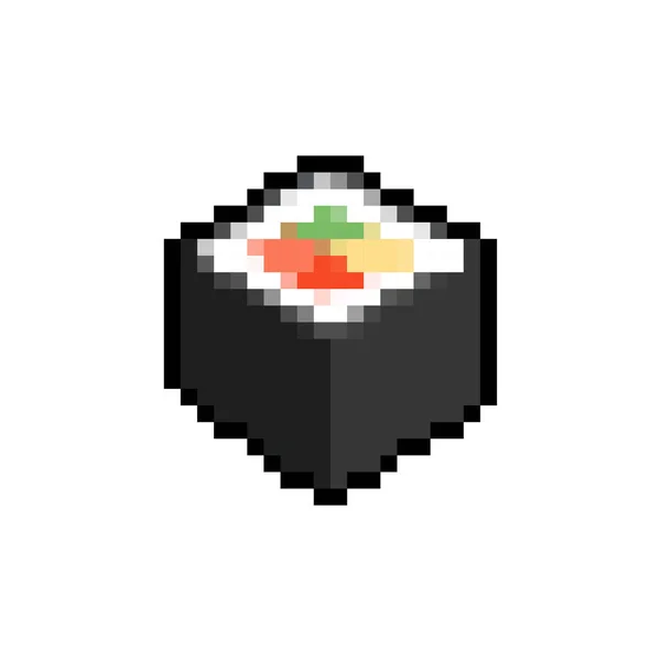 Pixel Art Sushi Isolé Rouleaux Bits Nourriture Japonaise Traditionnelle Illustration — Image vectorielle