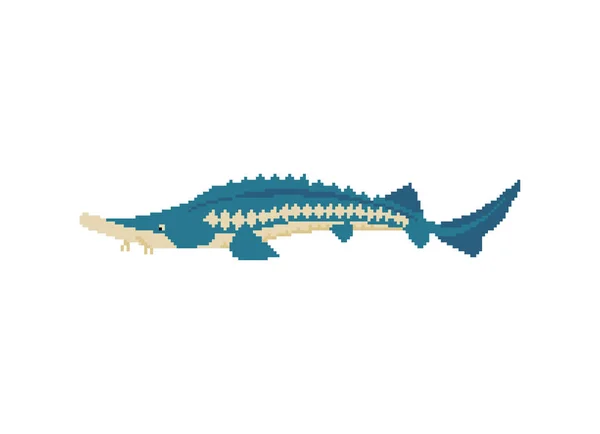 Sturgeon Pixel Art Bit Segno Pesce Illustrazione Vettoriale Pixelata — Vettoriale Stock