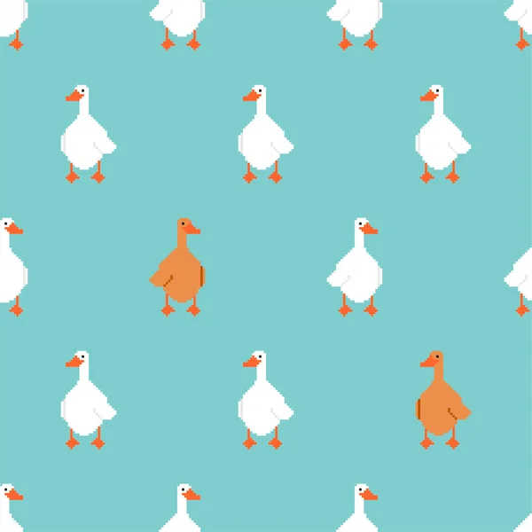 Ganso Branco Pixel Art Pattern Sem Costura Fundo Aves Aquáticas —  Vetores de Stock