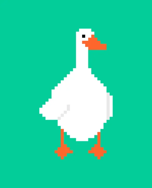 White Goose Pixel Art Bit Wild Domestic Waterfowl Long Neck — Stock Vector
