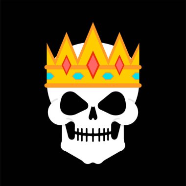 Kral kafatası. Taç giymiş iskeletin başı. Vektör illüstrasyonu