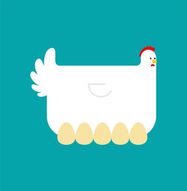 Bir sürü yumurta ve tavuk yumurtluyorlar. Vektör illüstrasyonu